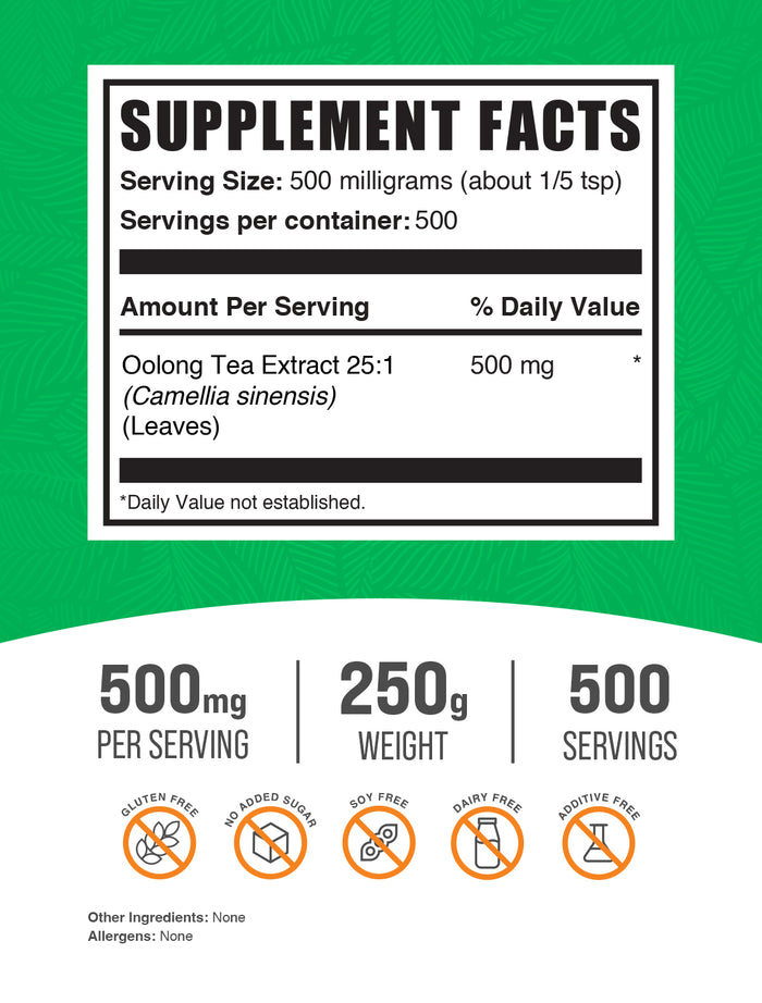 BulkSupplements Oolong Tea Extract Powder 250g Supplement Facts