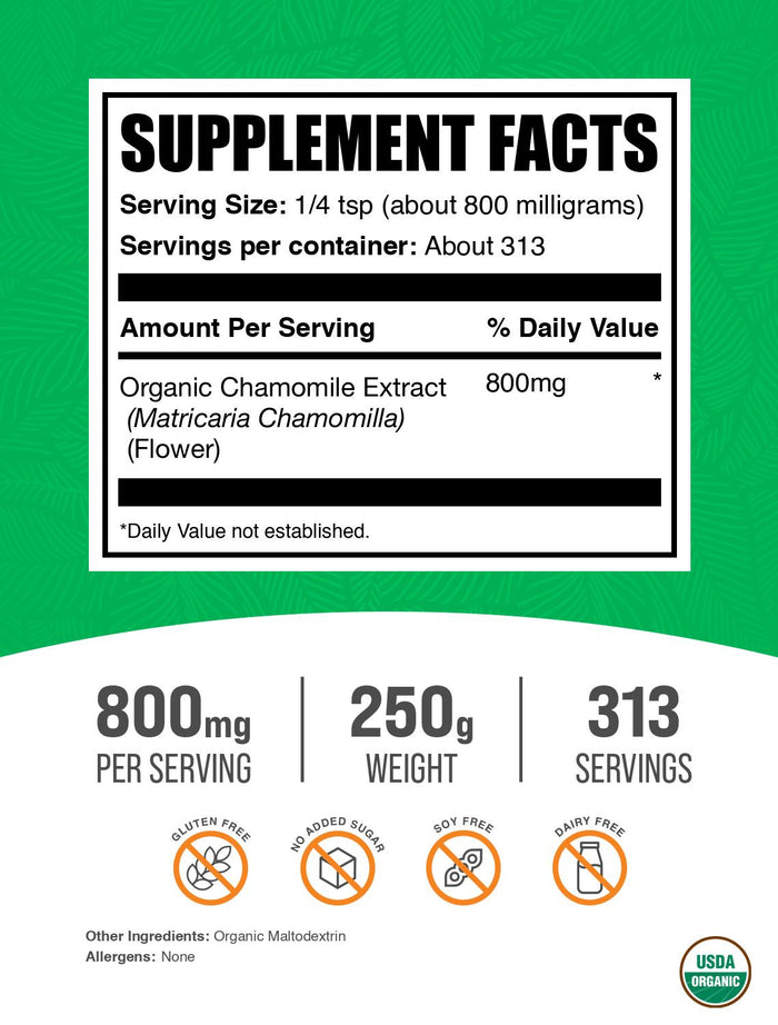 Organic chamomile extract powder label 250g
