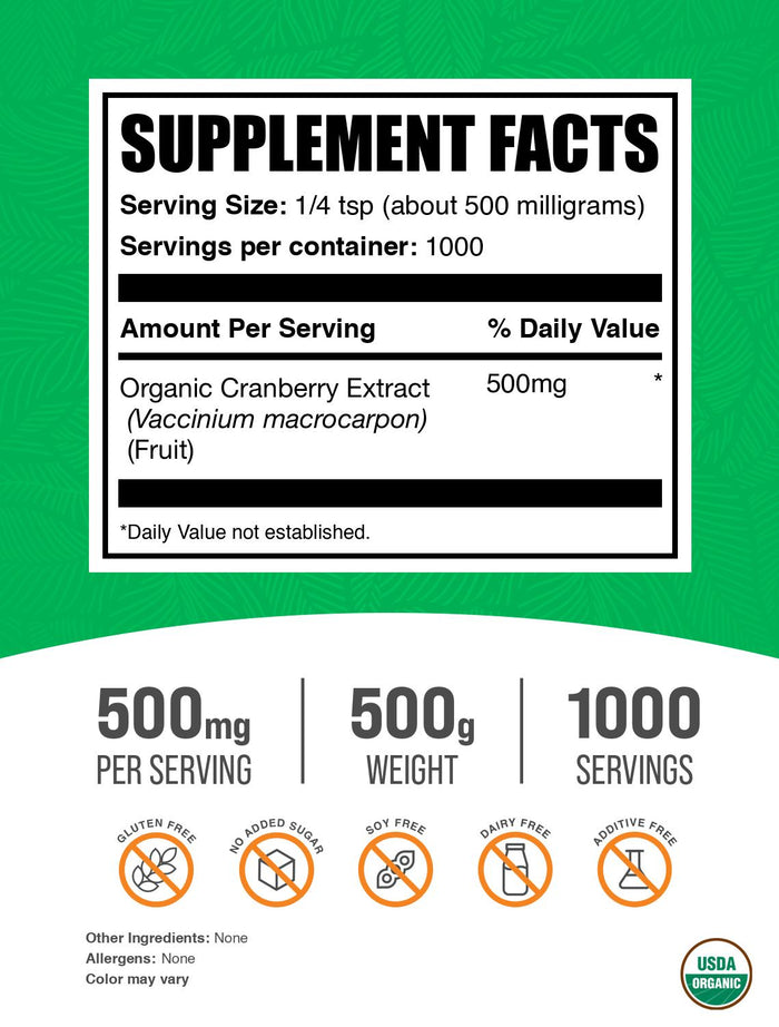 Organic Cranberry Extract Powder 500g Label