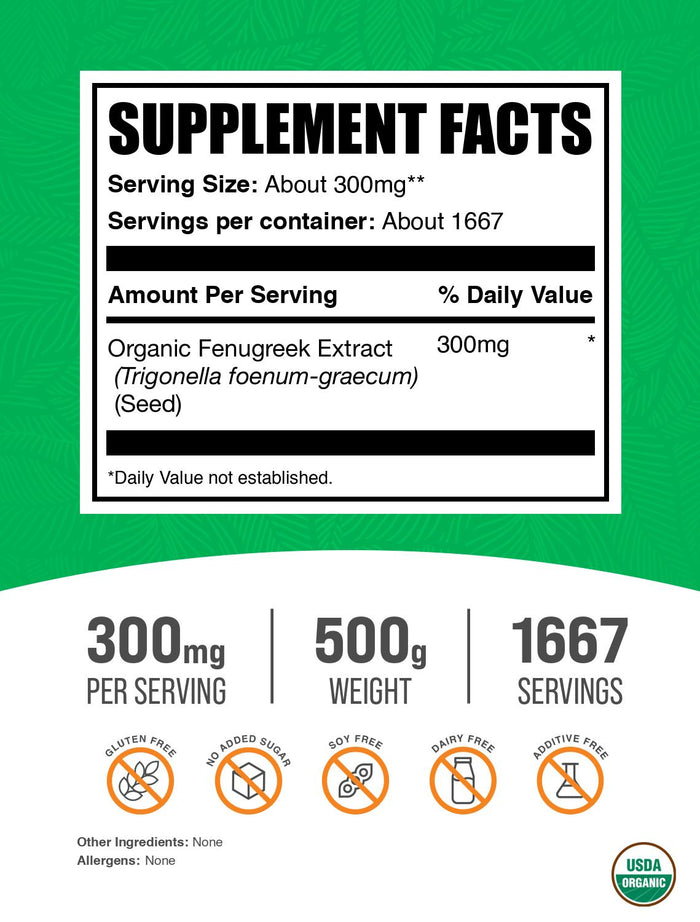 Organic fenugreek extract powder label 500g