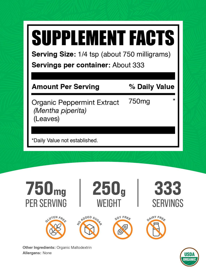 Organic Peppermint Extract Powder 250g Label