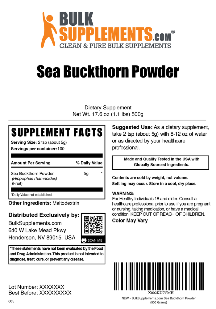 Sea buckthorn powder label 500g