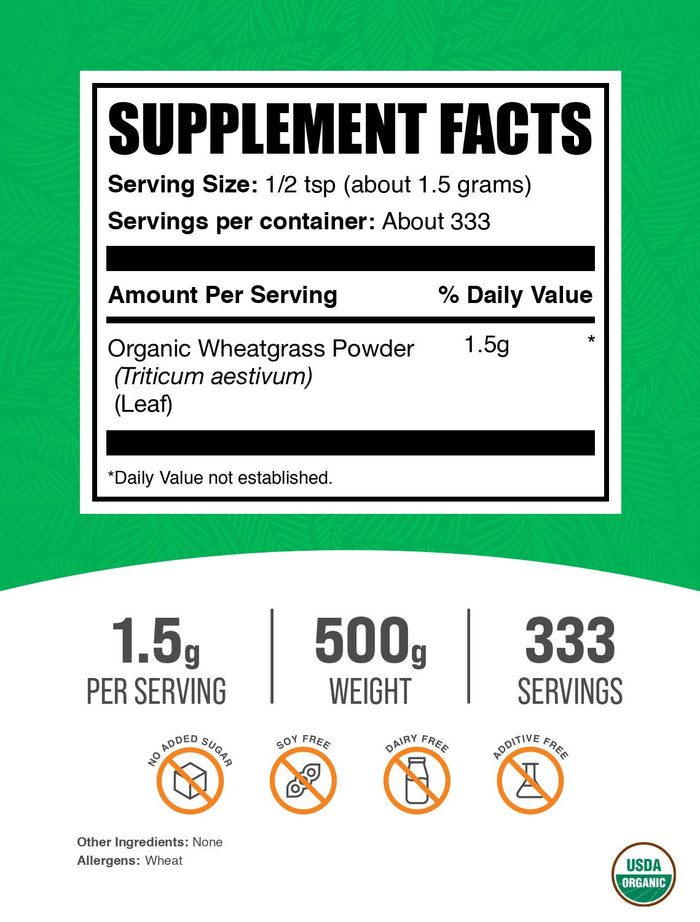 Organic wheatgrass powder label 500g