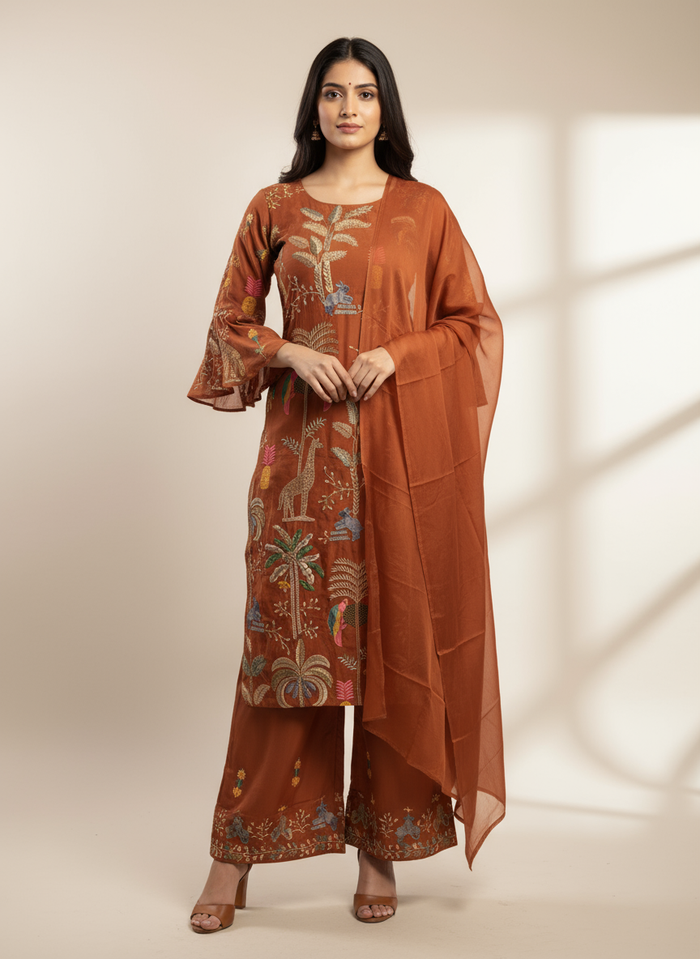 Organza embroidered suit