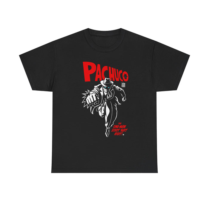 PACHUCO: The One-Man Zoot Suit Riot comic book character t-shirt by LALO ALCARAZ