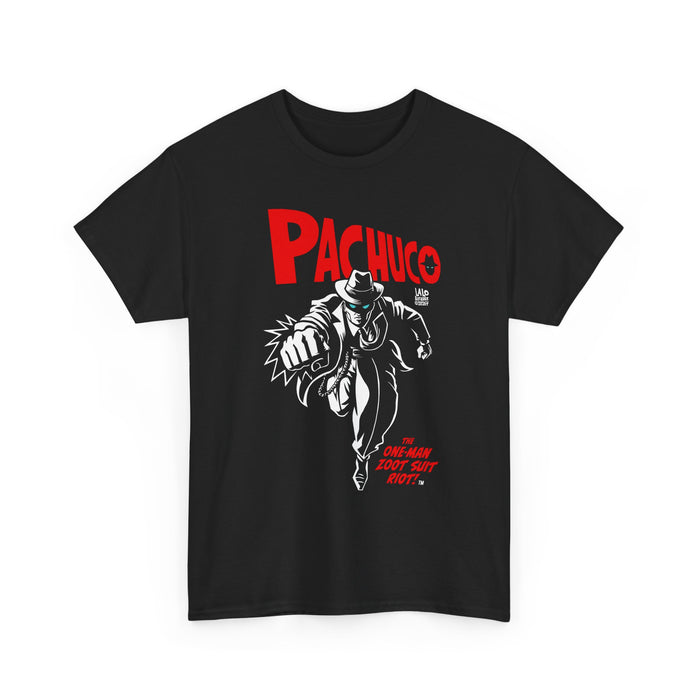 PACHUCO: The One-Man Zoot Suit Riot comic book character t-shirt by LALO ALCARAZ