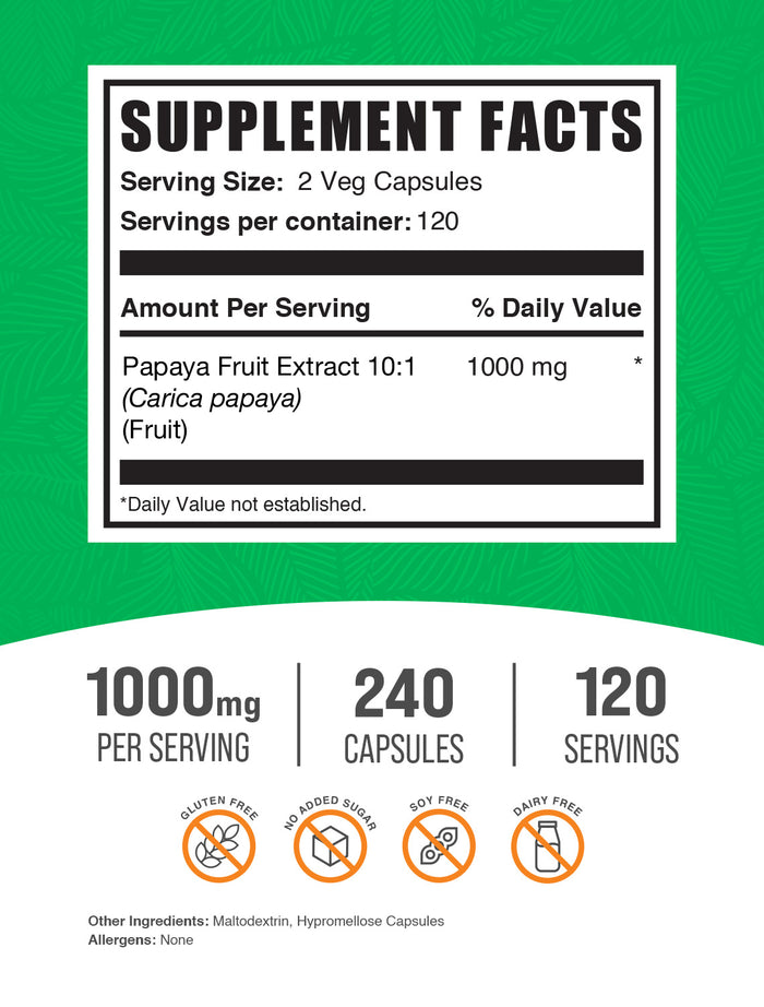 Papaya fruit extract 240 capsules label