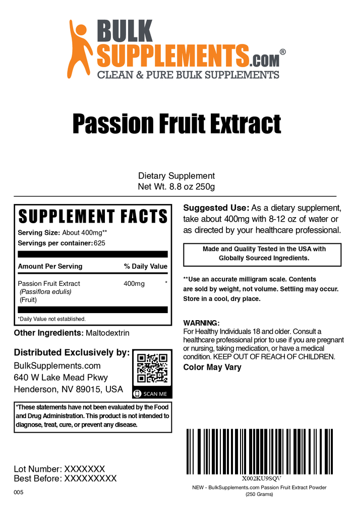 Passion Fruit Extract powder label 250g