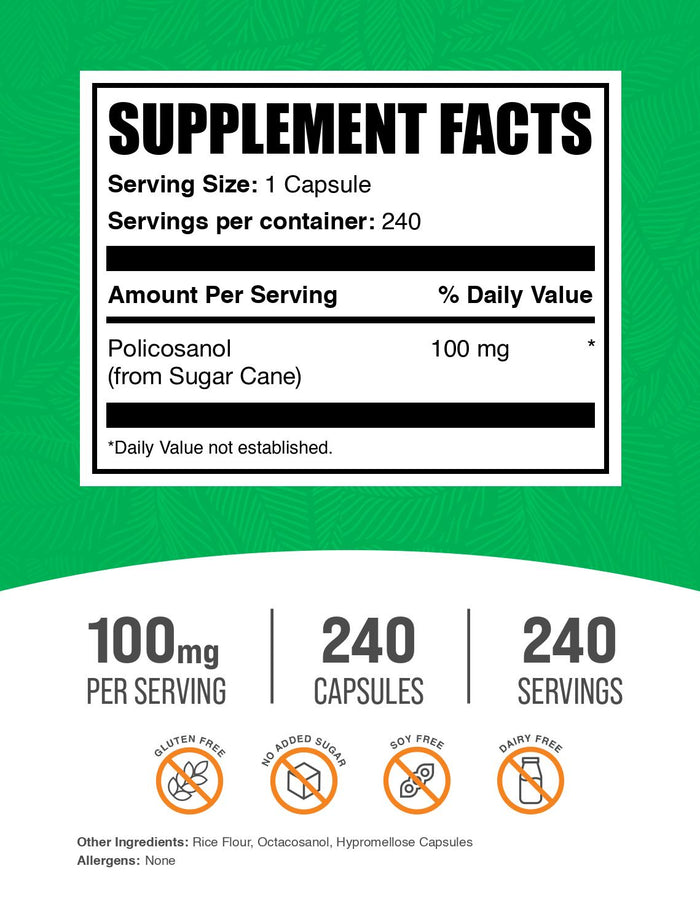 Policosanol capsules 240 ct label
