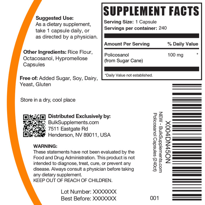 Policosanol capsules 240 ct label