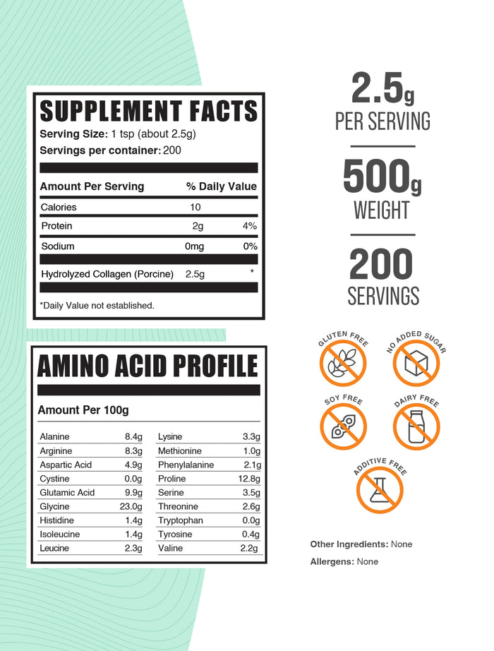 Hydrolyzed Collagen (Porcine) powder label 500g