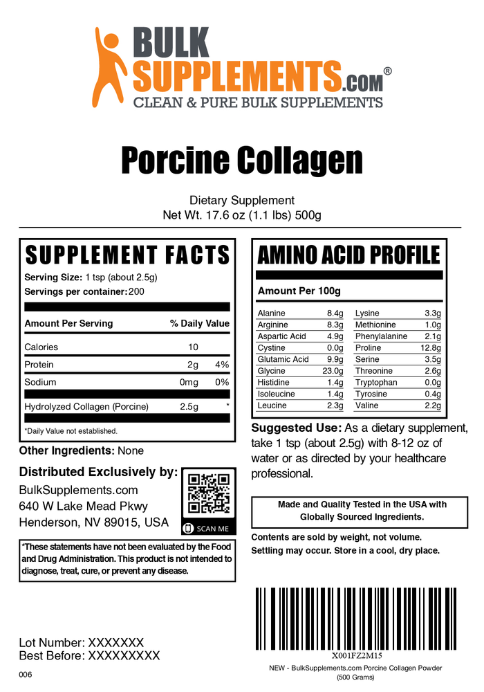 Hydrolyzed Collagen (Porcine) powder label 500g