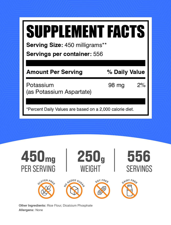 Potassium Aspartate powder label 250g