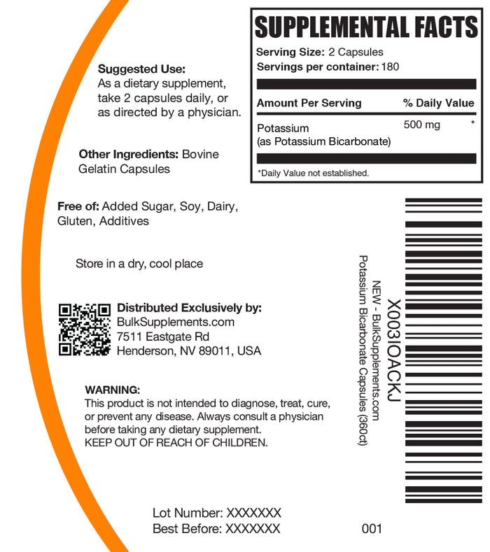 Potassium Bicarbonate Capsules 360 ct label