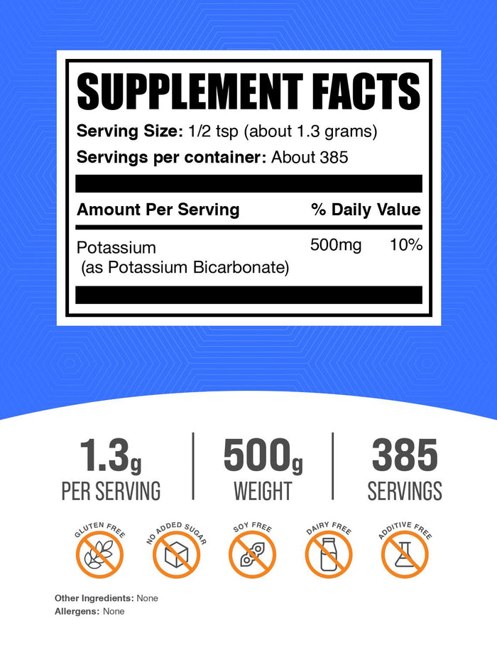 Potassium bicarbonate powder label 500g