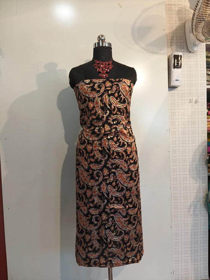 Print with Embroidery silk suit