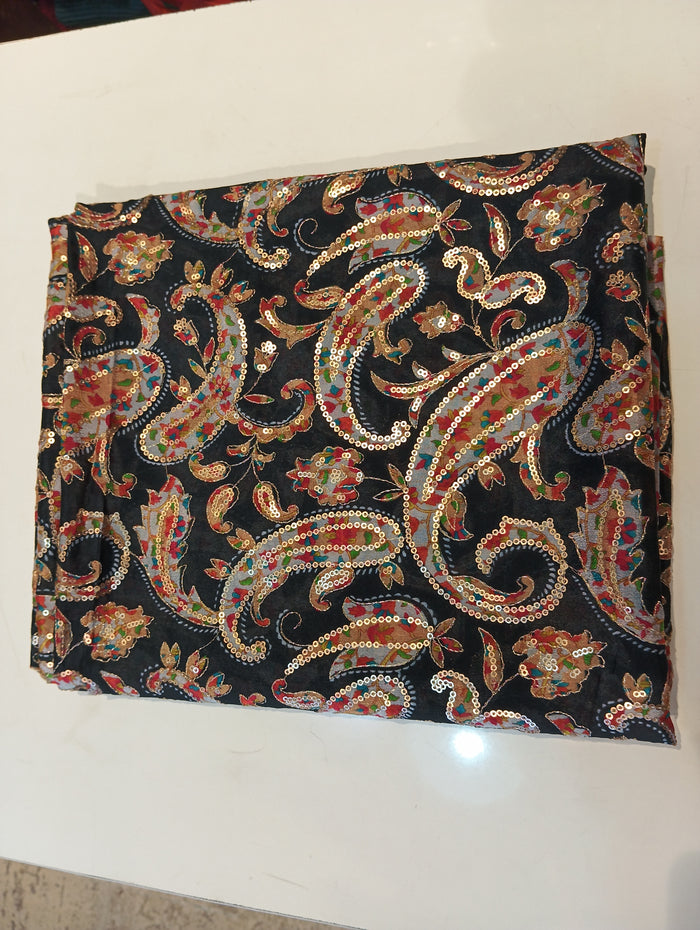 Print with Embroidery silk suit