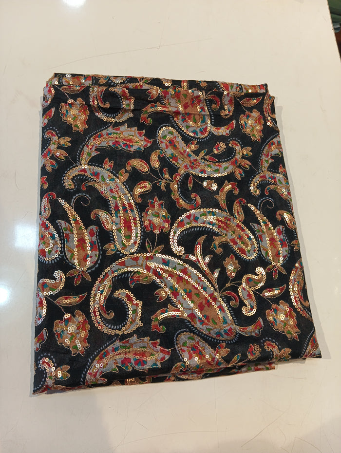 Print with Embroidery silk suit