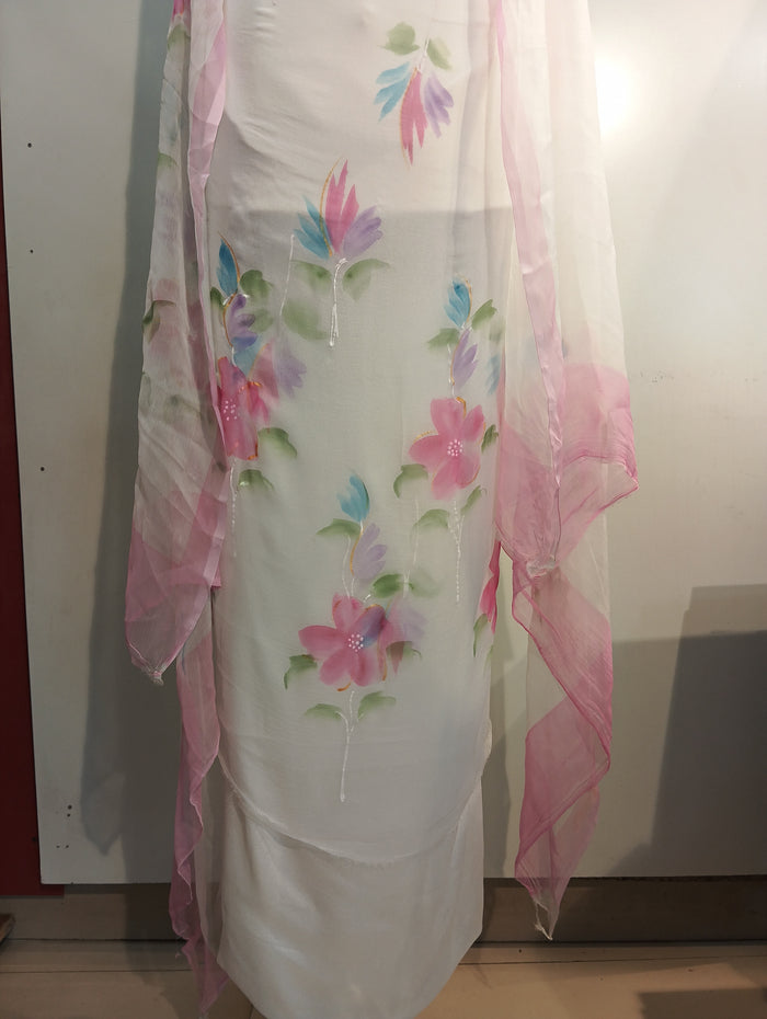 PURE CHIFFON HAND PAINTED SUIT SET