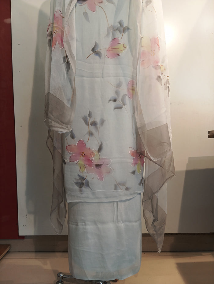 PURE CHIFFON HAND PAINTED SUIT