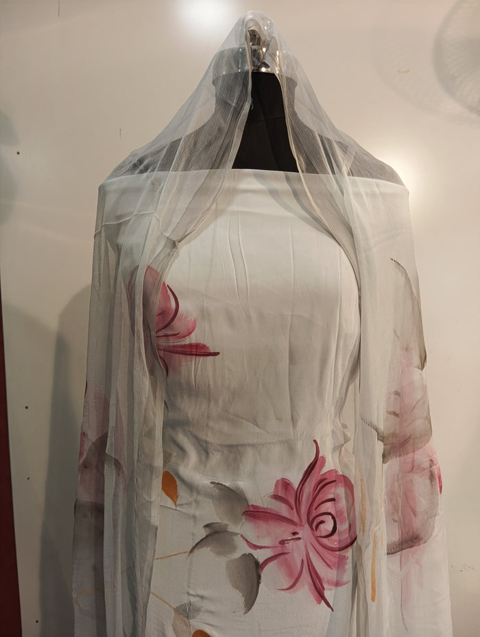PURE CHIFFON HAND PAINTED SUIT