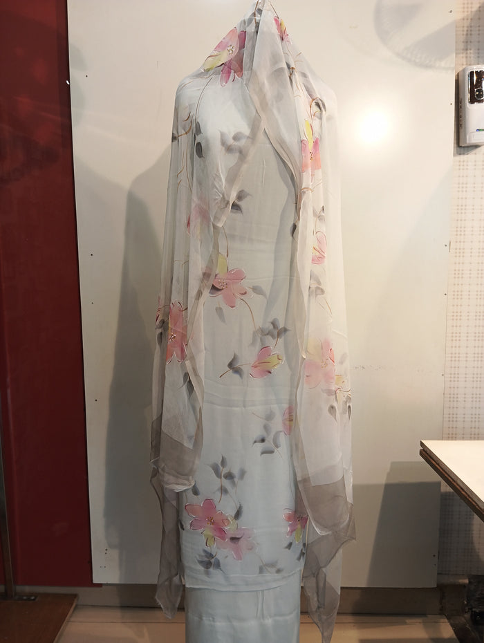 PURE CHIFFON HAND PAINTED SUIT