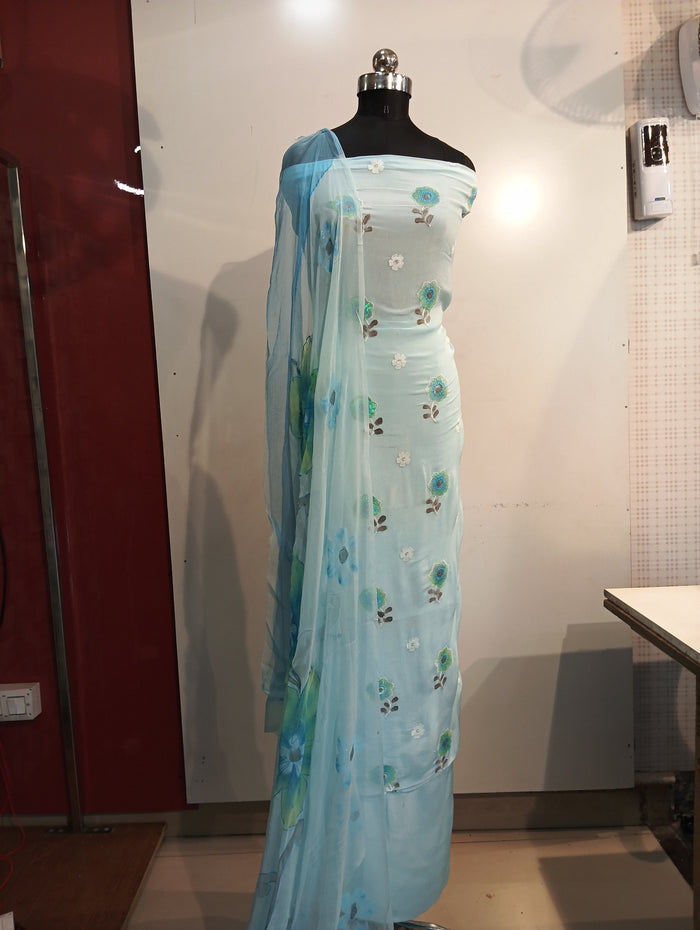 PURE CHINON HAND PAINTED EMBROIDERED SUIT
