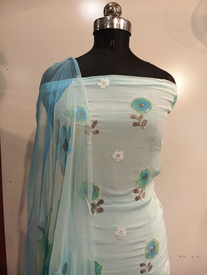 PURE CHINON HAND PAINTED EMBROIDERED SUIT