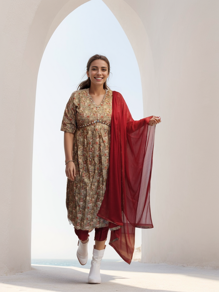 Pure muslin mirror work Alia cut suit set