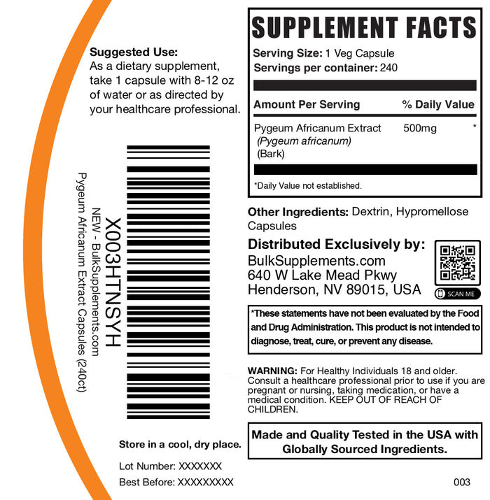 Pygeum africanum 240 capsules label