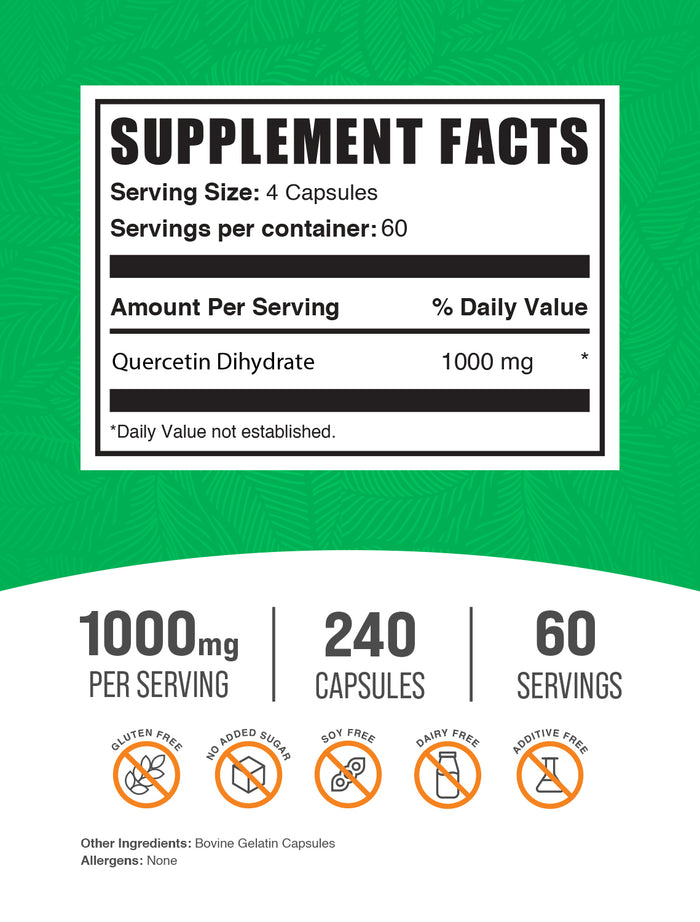 Quercetin dihydrate 240 capsules label