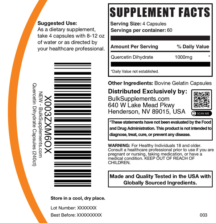 Quercetin dihydrate 240 capsules label