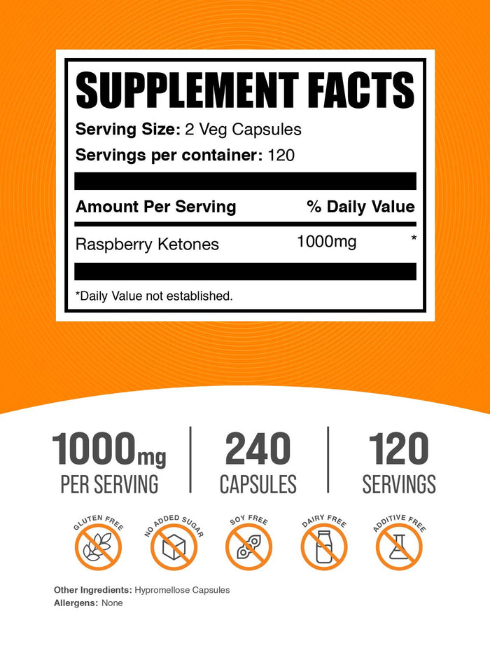 Raspberry ketones 240 capsules label
