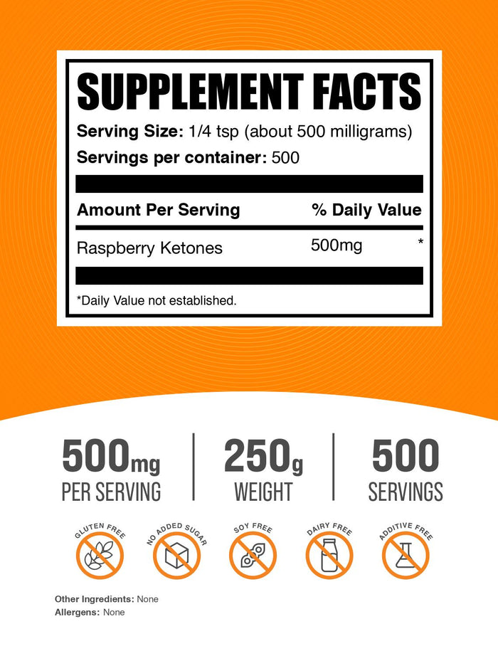 Raspberry ketones powder label 250g