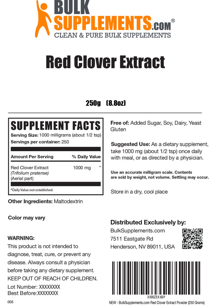 Red Clover Extract powder label 250g