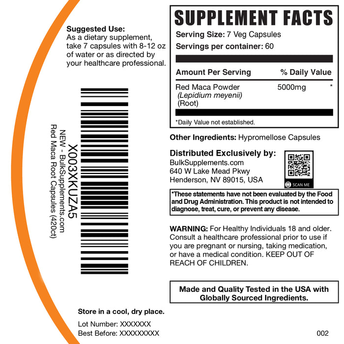 Red maca root 420 capsules label