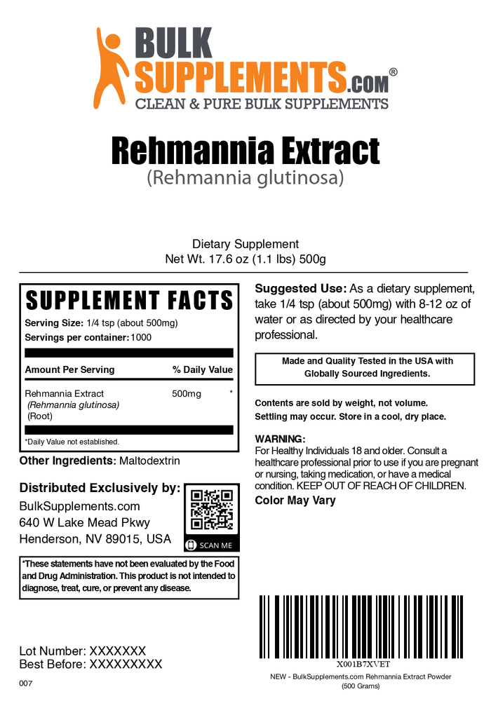 Rehmannia Root Extract Powder 500g Plain Label