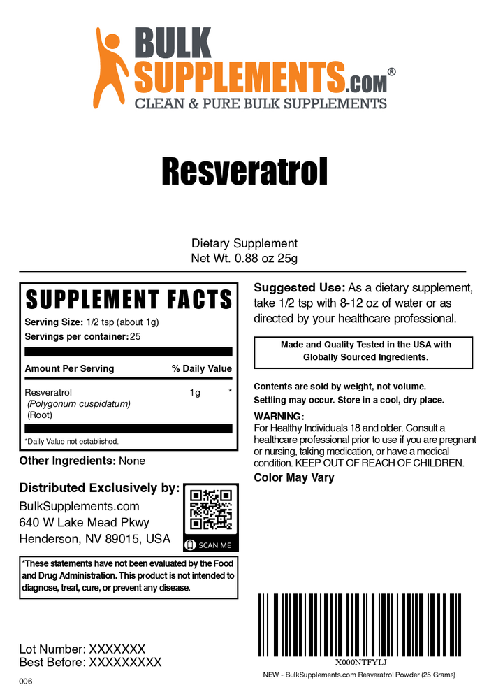 Resveratrol powder label 25g