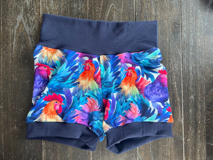 Roosters 3-6yr  Shortie shorts (shorter length) Bamboo Blue Bands