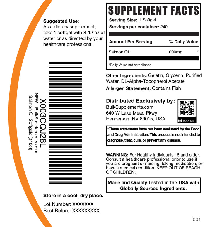 Salmon oil 240 softgels label