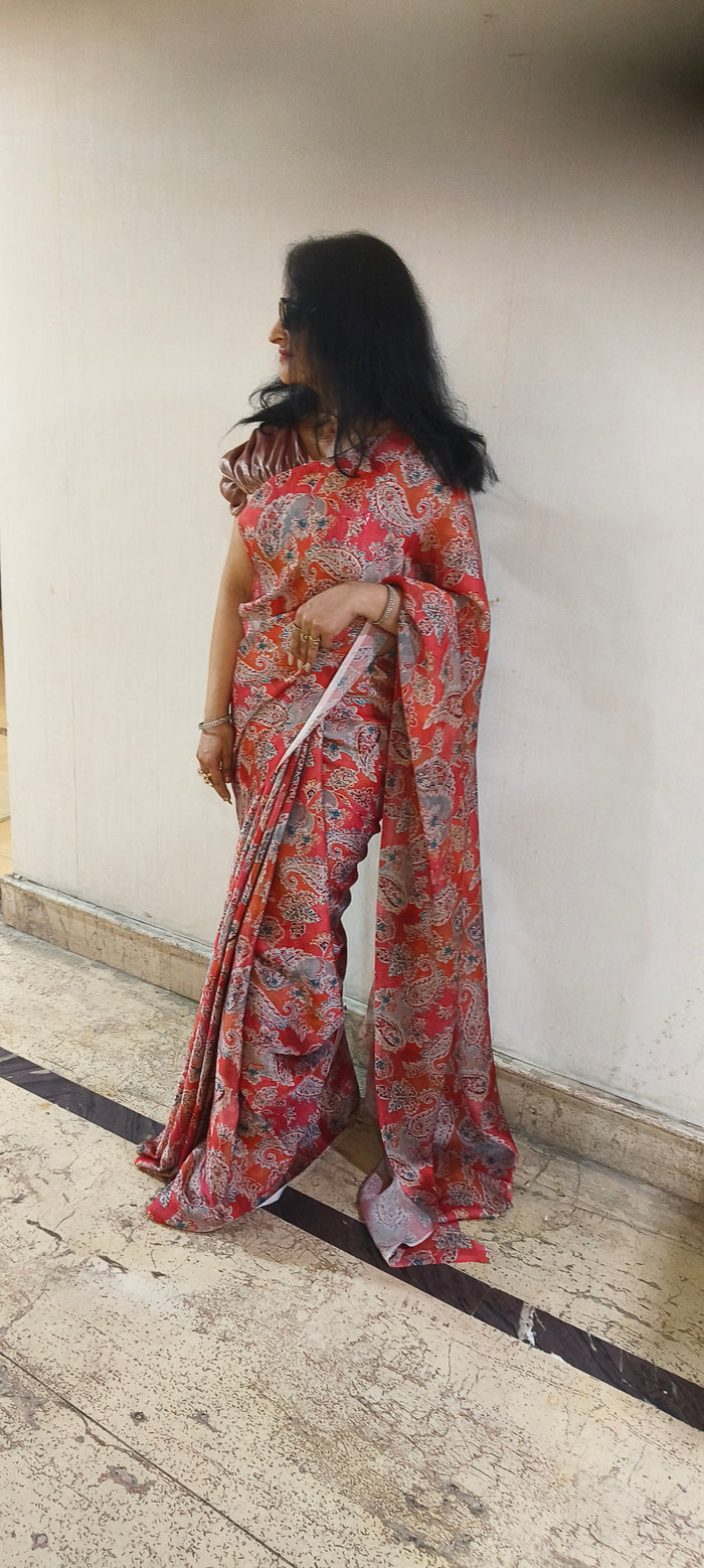 Satin silk printed saree