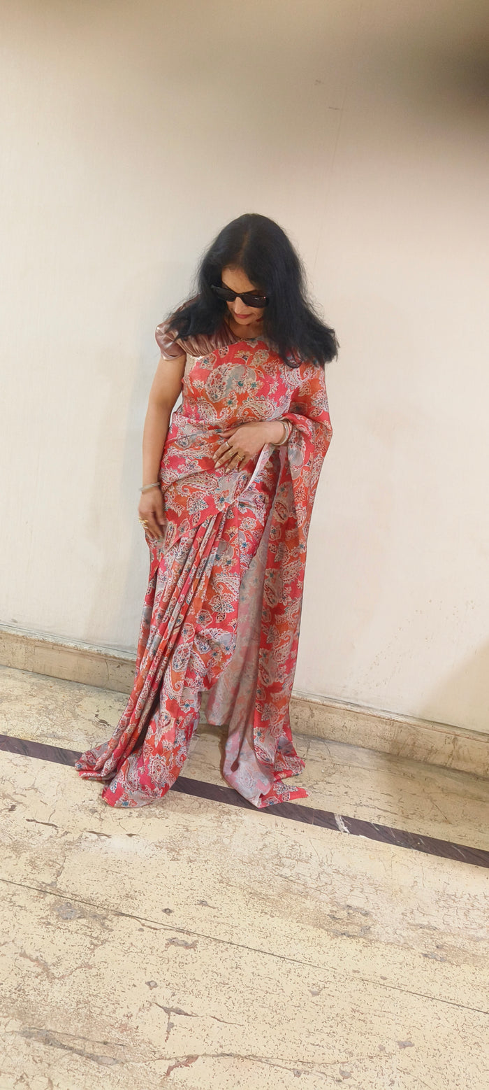 Satin silk printed saree