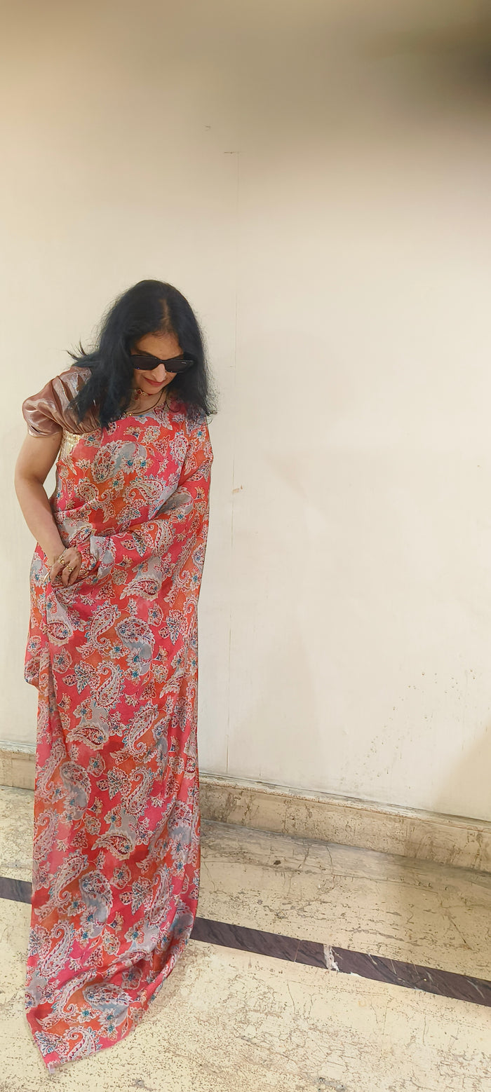 Satin silk printed saree