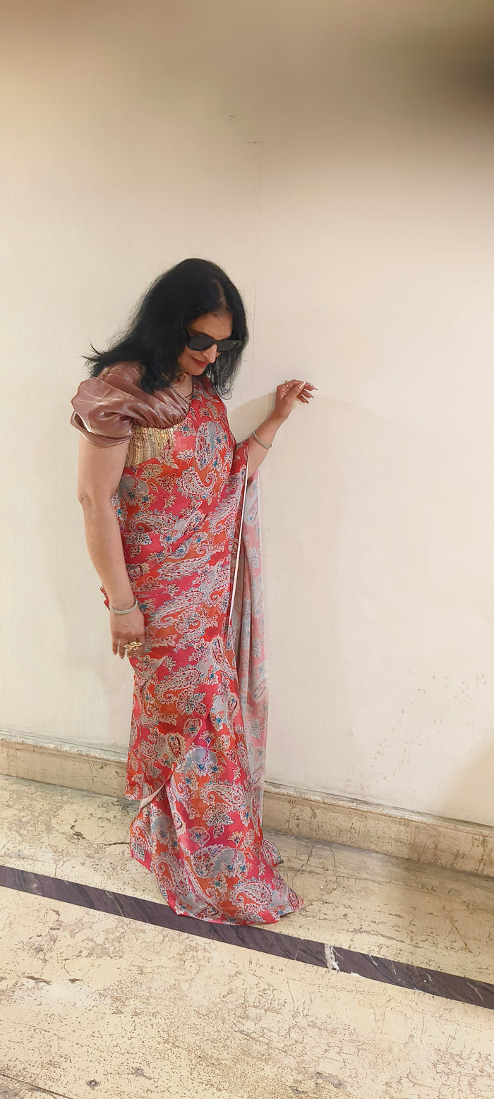 Satin silk printed saree