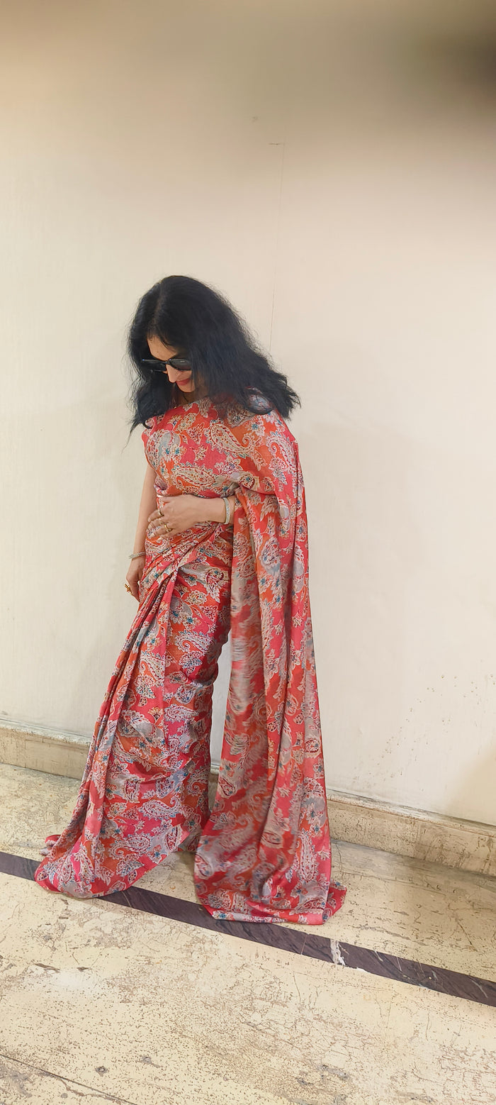 Satin silk printed saree