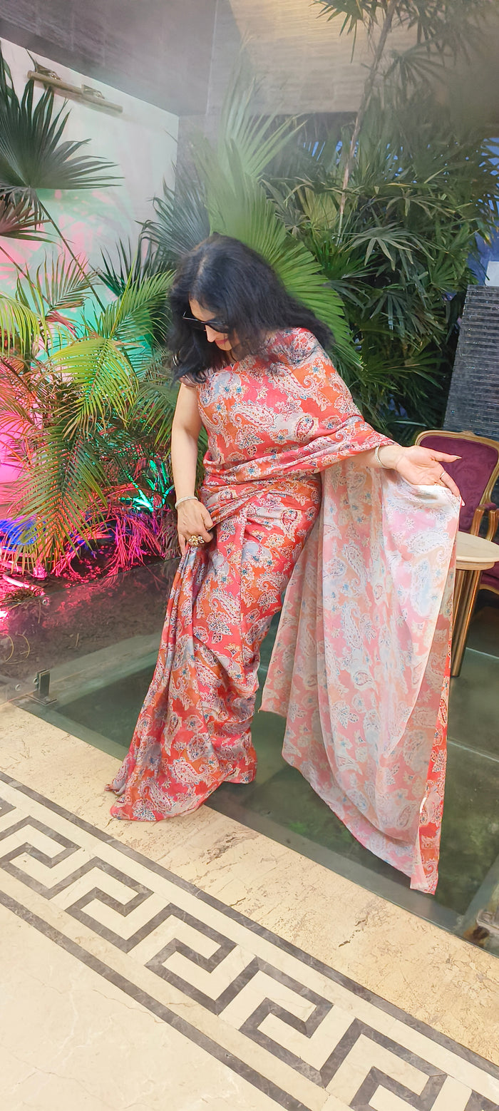 Satin silk printed saree