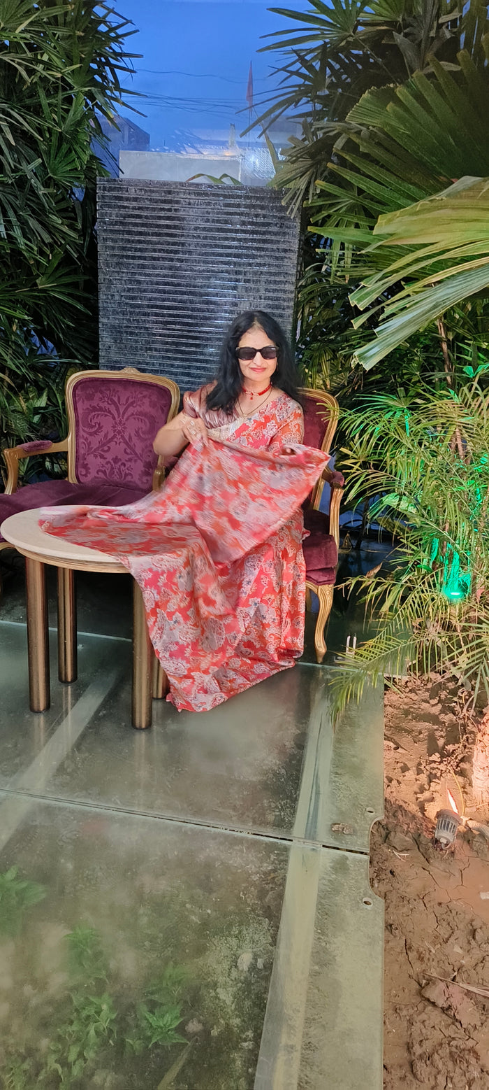 Satin silk printed saree