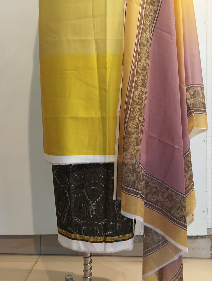 Satin silk printed suit dupatta set