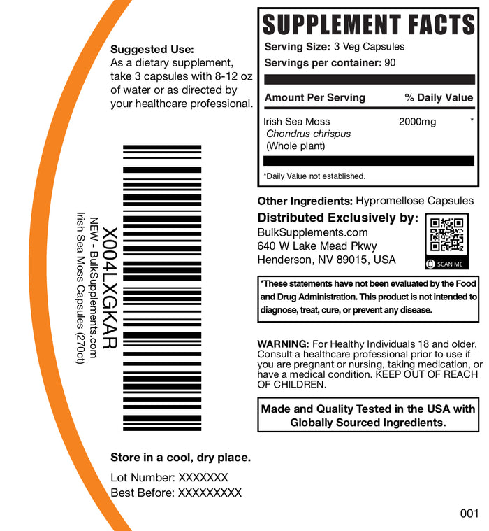 Sea moss 270 capsules label