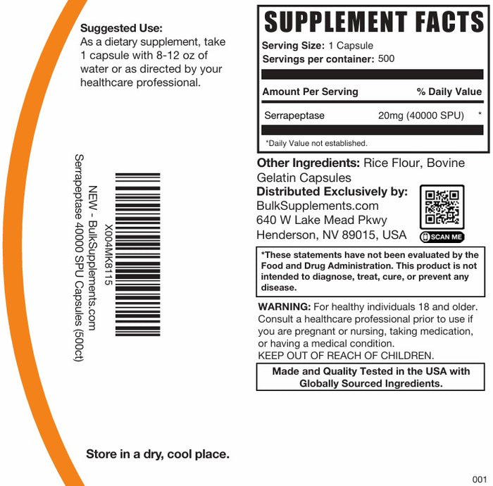 Serrapeptase Capsules 500ct Plain Label